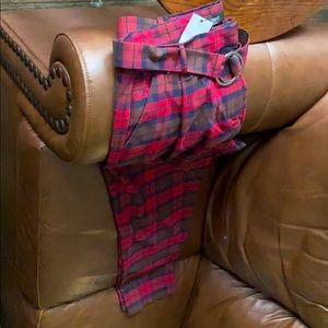 Red Plaid Dress pants with buckle